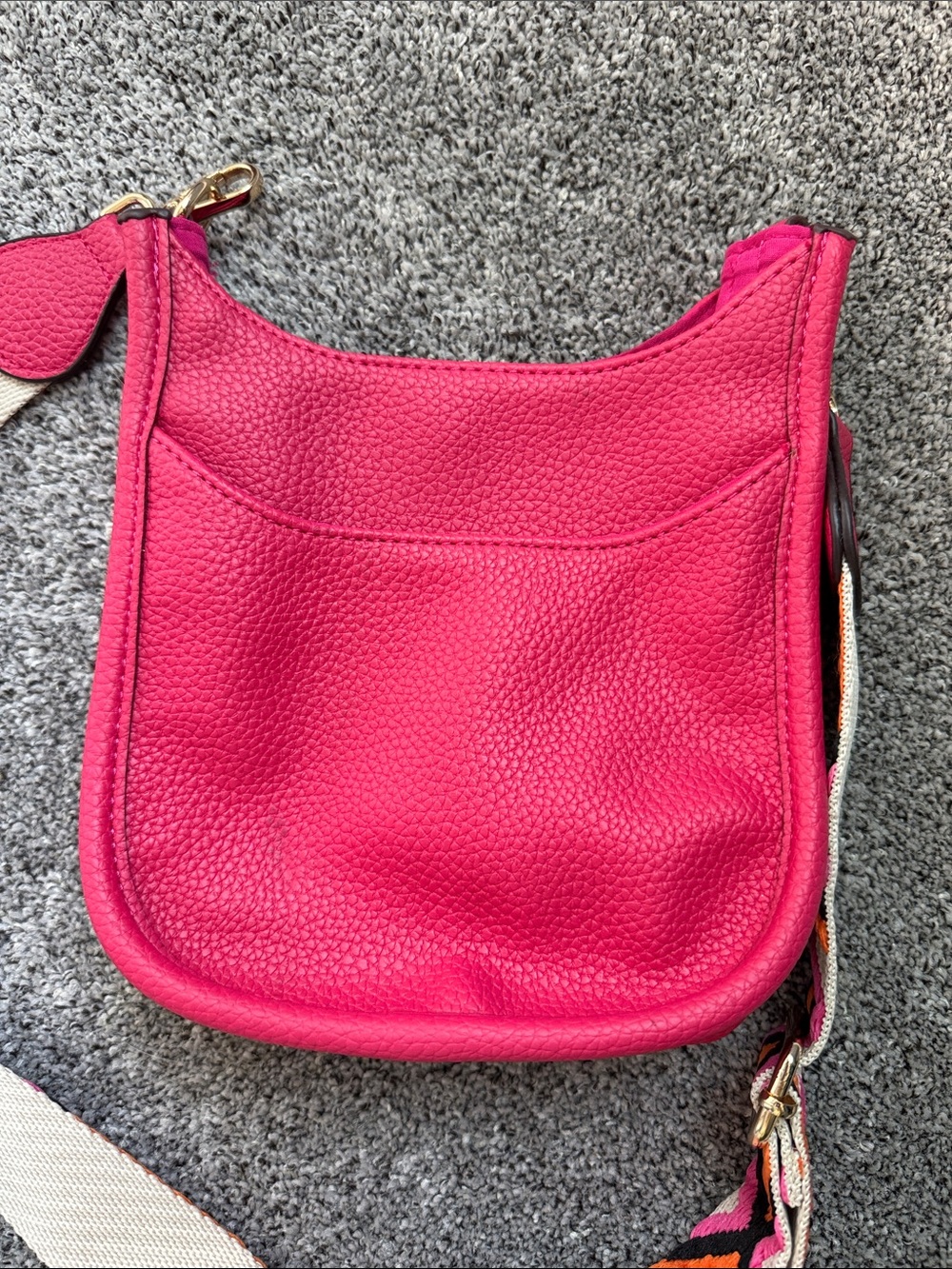 Hot Pink Leather Crossbody Bag with Colorful Strap - Picture 4 of 4